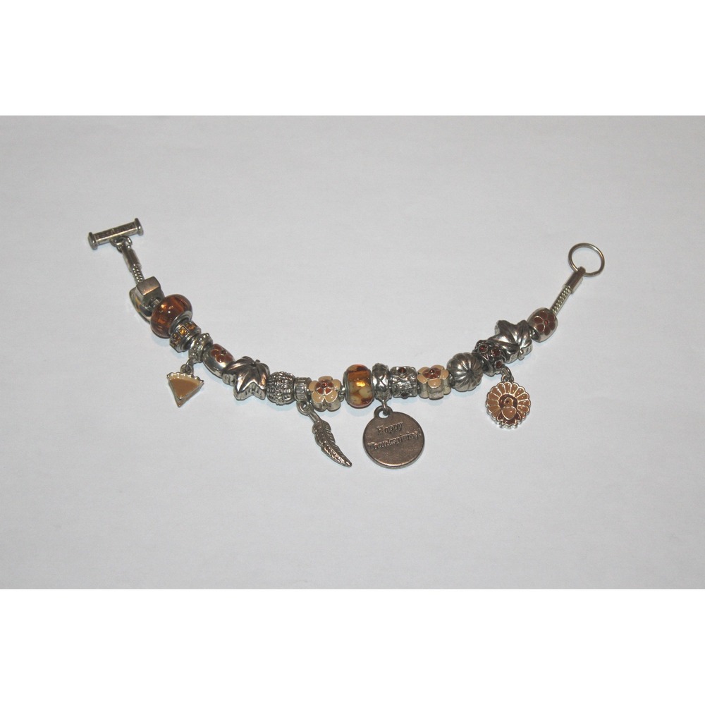 Willabee & Ward November Thanksgiving 8" charm bracelet silver tone turkey pie